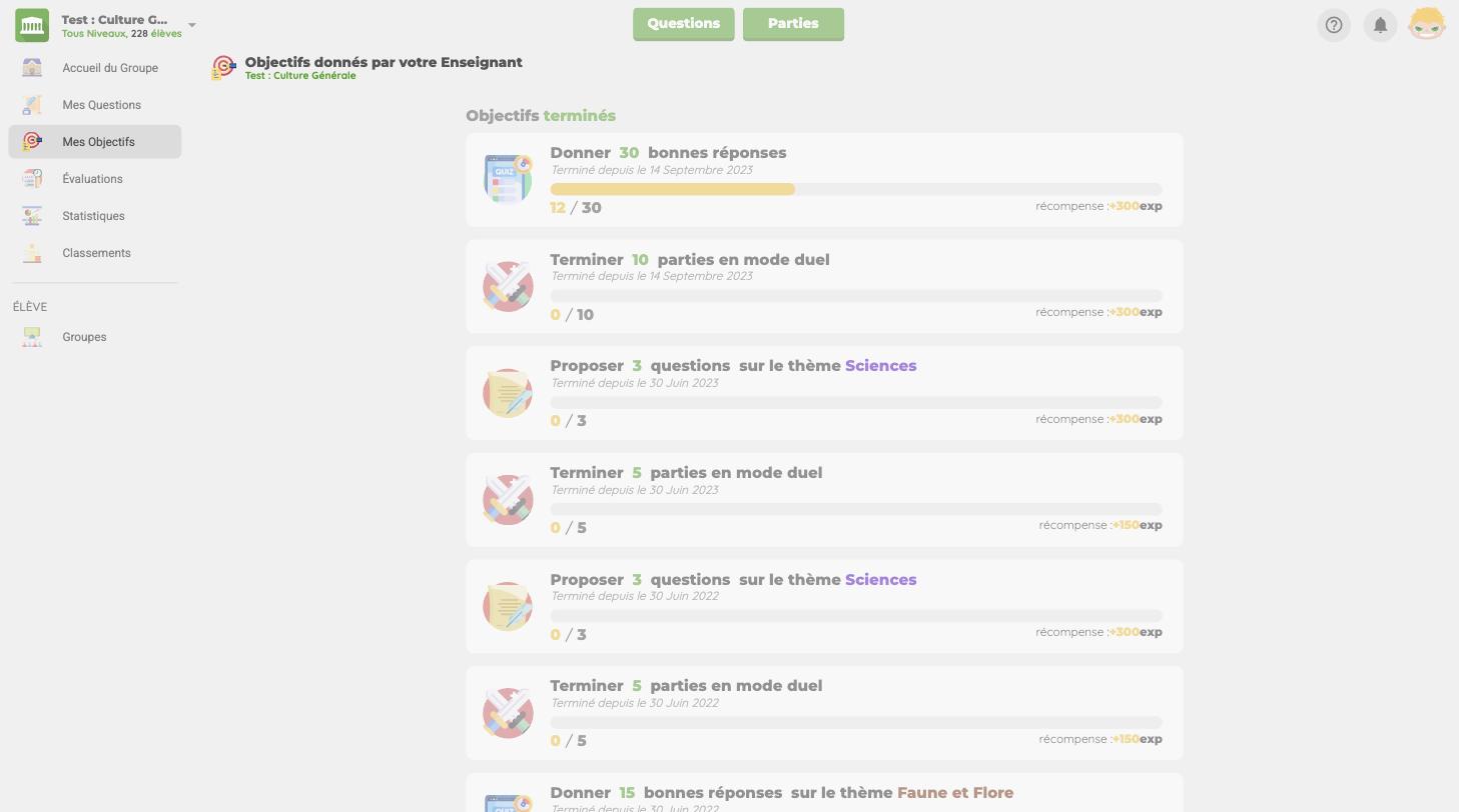 Ancienne version : page Mes Objectifs