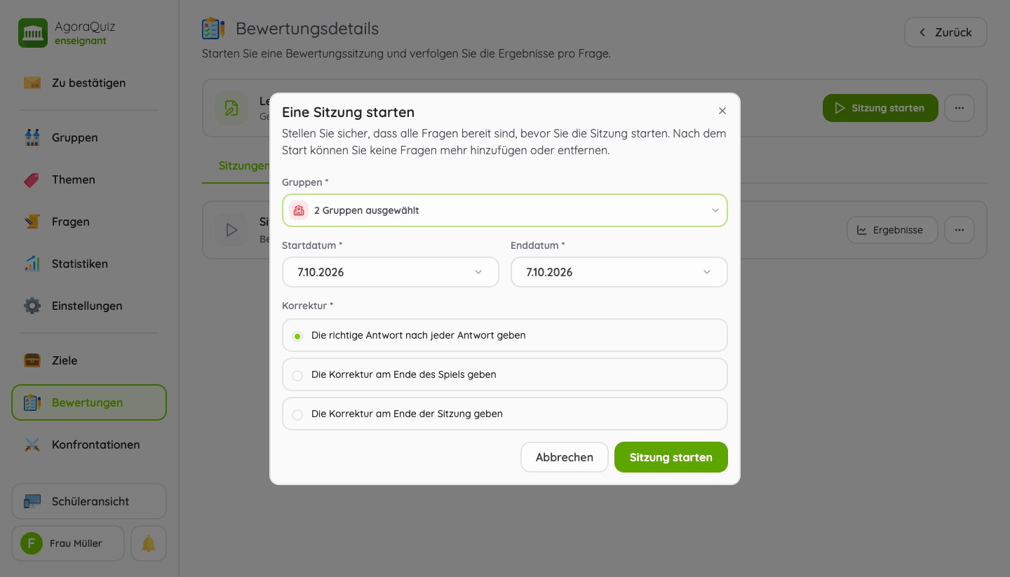 Neue Version: Start einer Testsitzung für zwei Gruppen