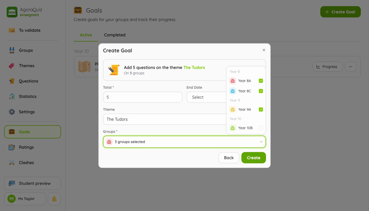 New version: creating a goal for three groups