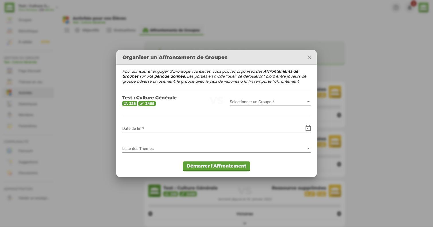 Ancienne version : affrontement entre le groupe sélectionné et un autre groupe